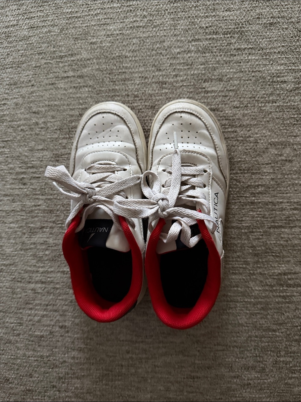 Nautica Kids White Sneakers with Red Collar